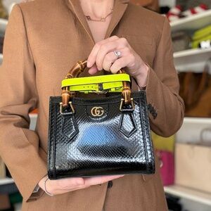 GUCCI Python Snakeskin Small Diana Bamboo Handle Crossbody Tote Bag